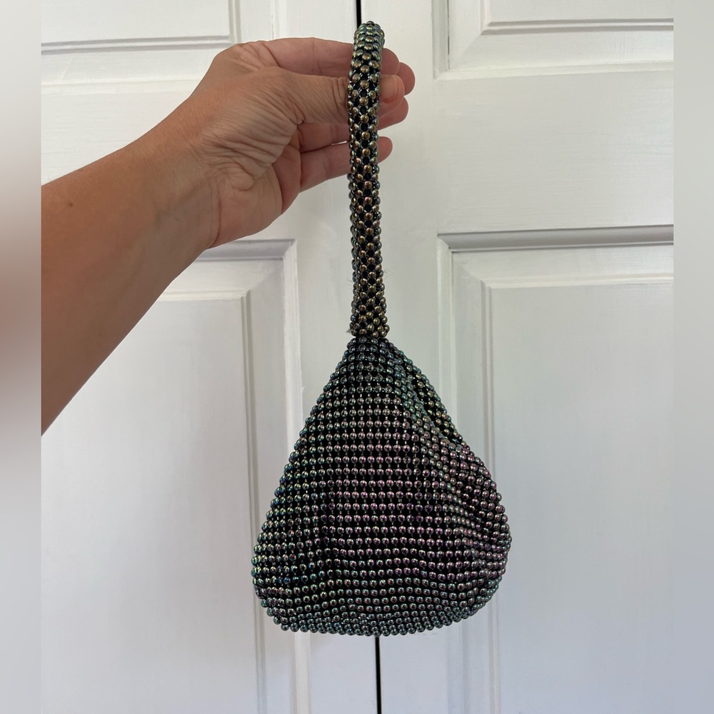 Beaded Wristlet Purse multi colored with zipper and snap closure small feminine